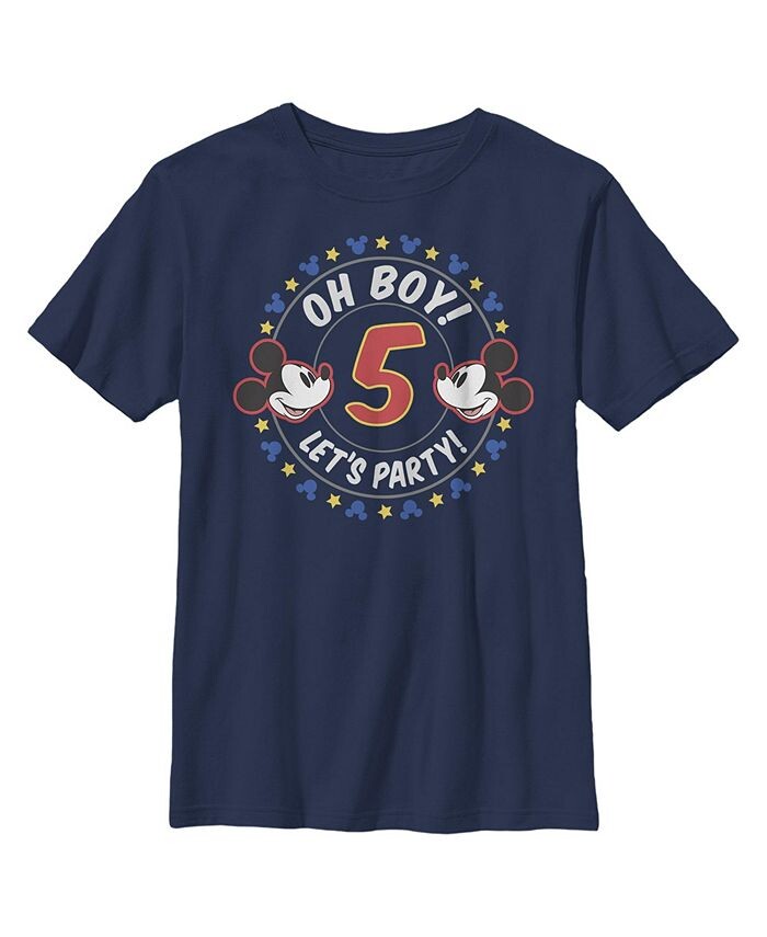 

Мальчик Микки & Детская футболка Oh Boy Let's Party с Микки на 5-й день рождения Друзья Disney, синий