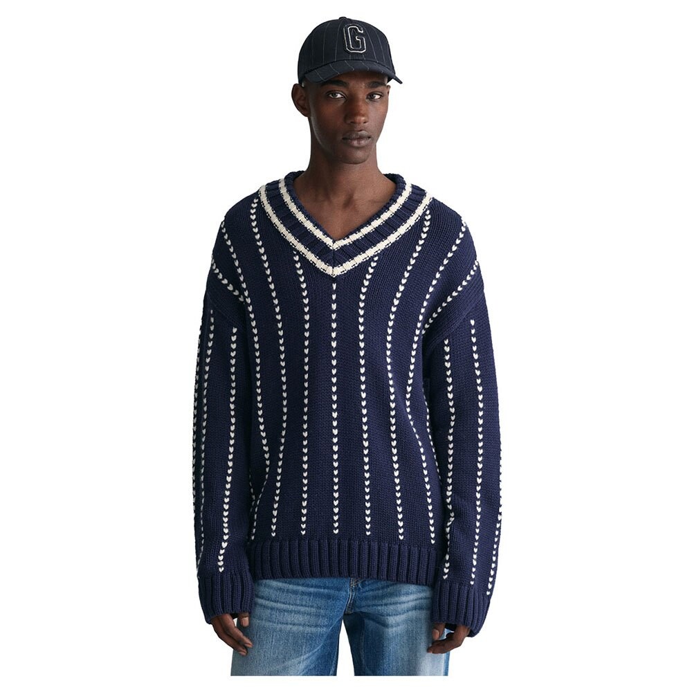 

Свитер Gant Pinstripe Collegiate V Neck, синий