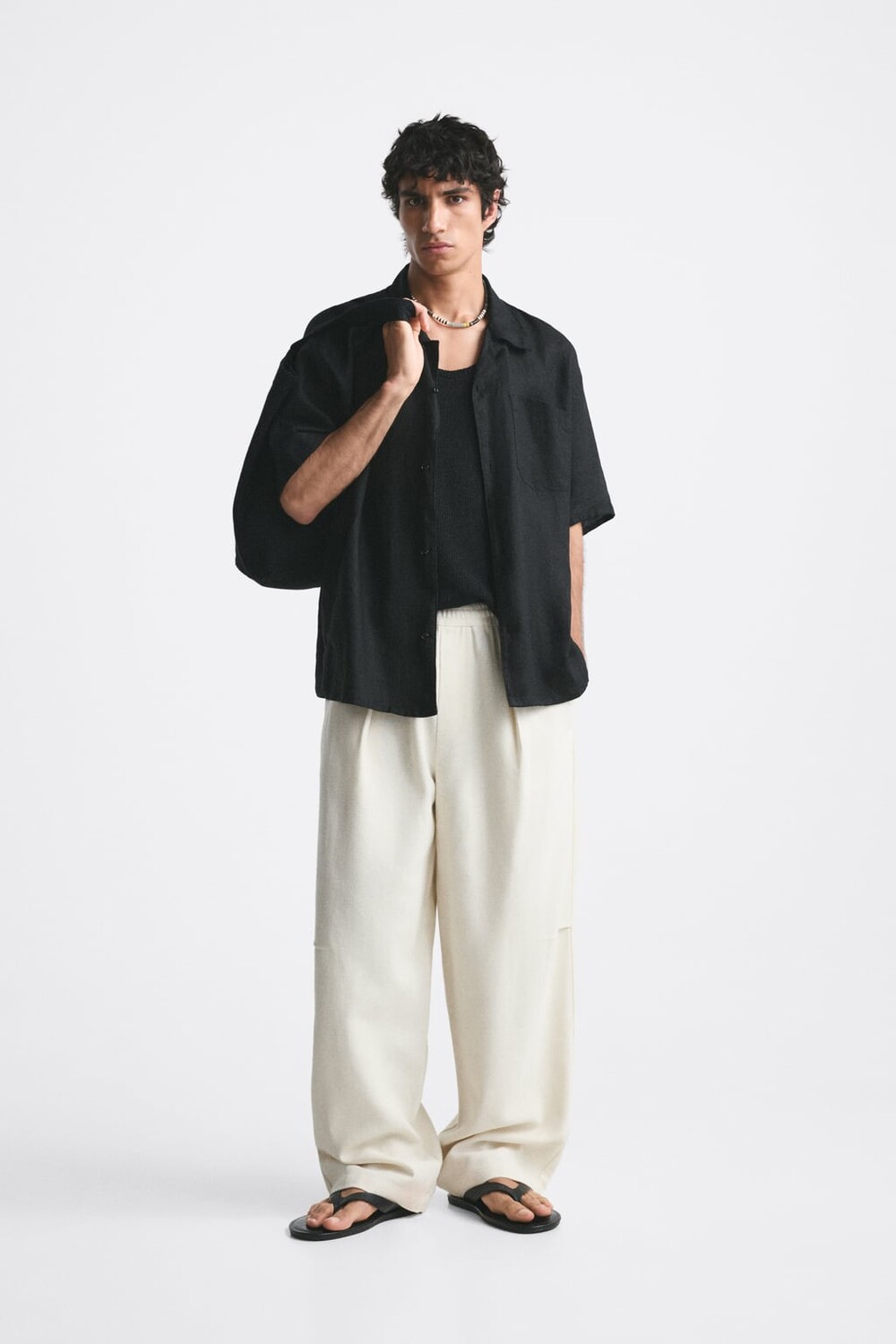 

Широкие брюки ZARA, экру, Черный