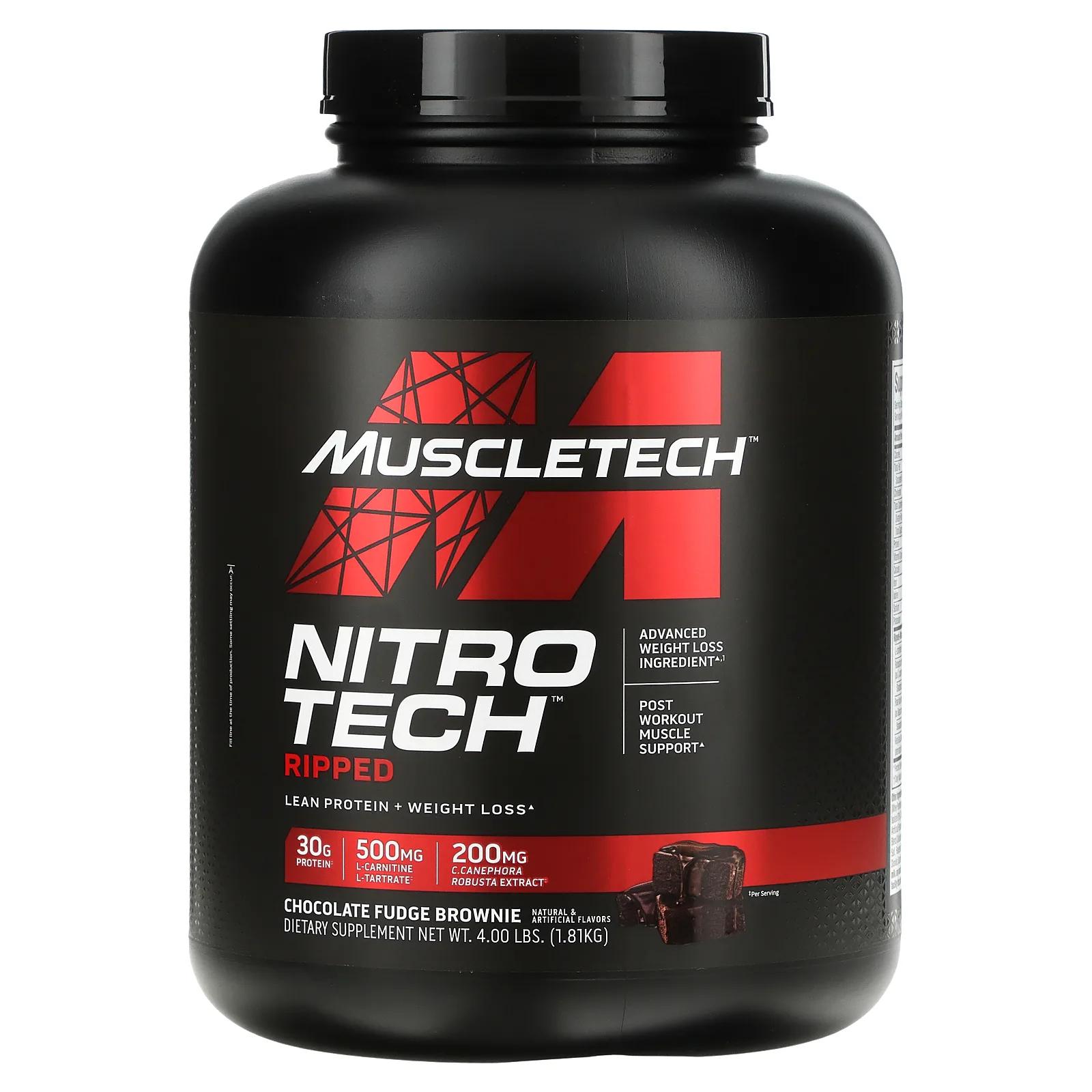 Muscletech Nitro Tech Ripped чистый протеин + состав для похудения со вкусом брауни с шоколадной помадкой 1,81 кг (4 фунта)