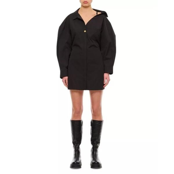

Платье asymmetric shoulder long sleeve shirt dress Jacquemus, черный