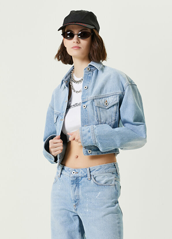

Синяя укороченная джинсовая куртка Off-White, Синий