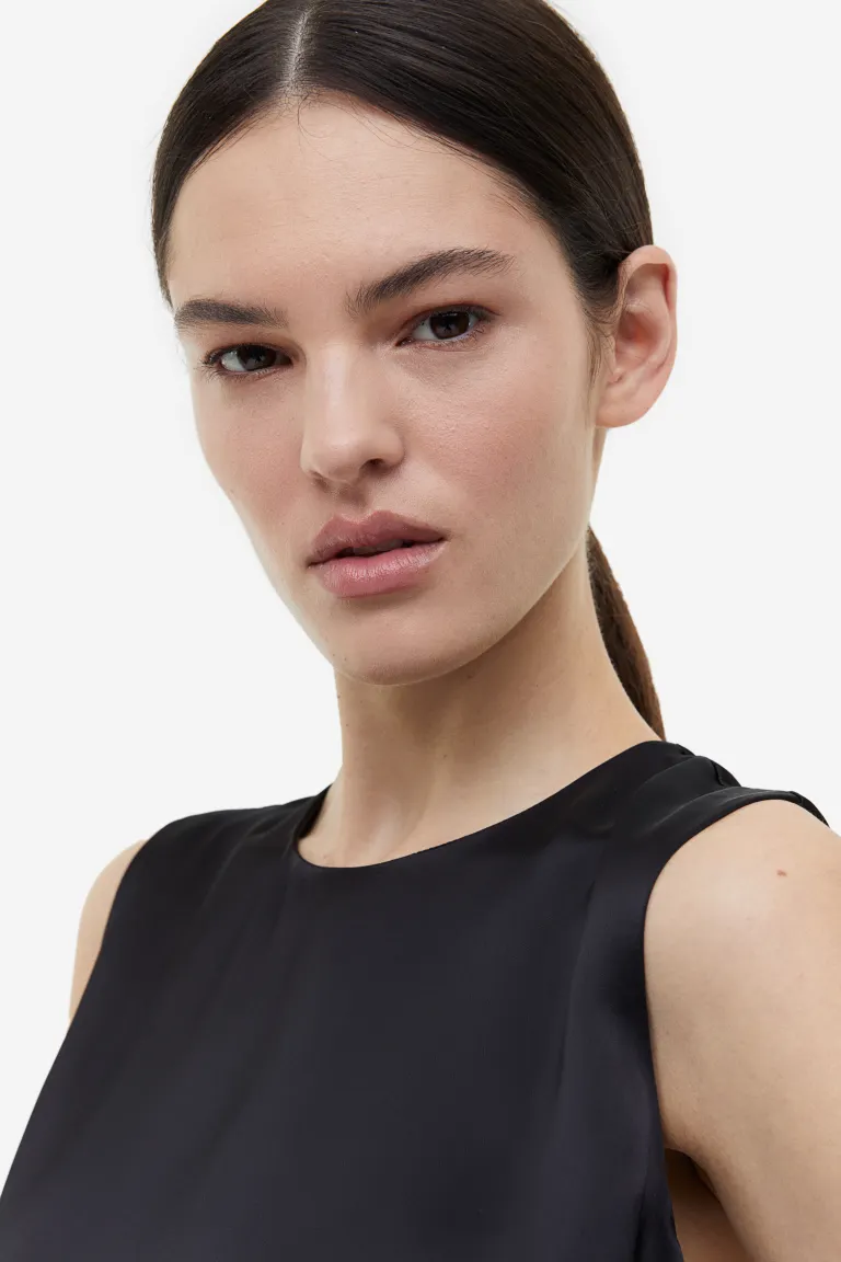 Атласное платье с бахромой H&M, черный