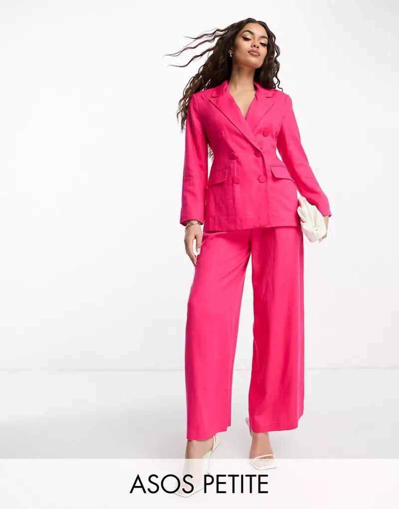 цена Розовый двубортный льняной пиджак ASOS Petite