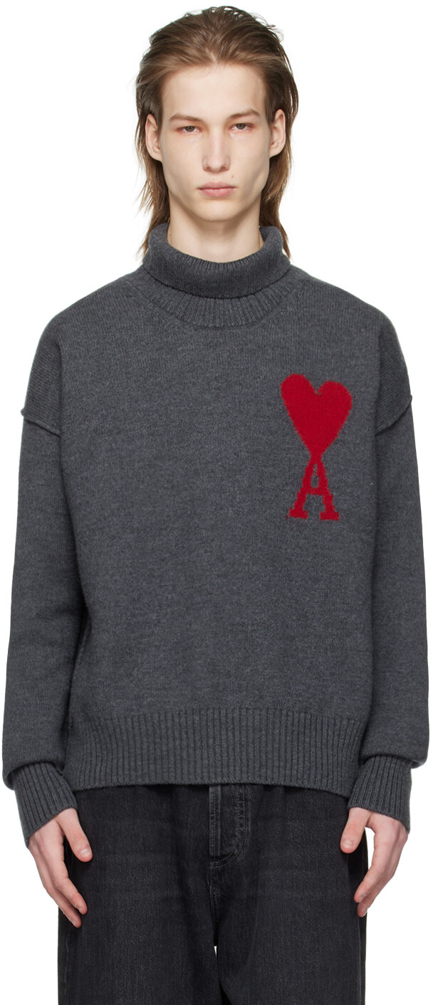 

Серая водолазка Ami de Cœur Ami Paris, цвет Heather grey/Red