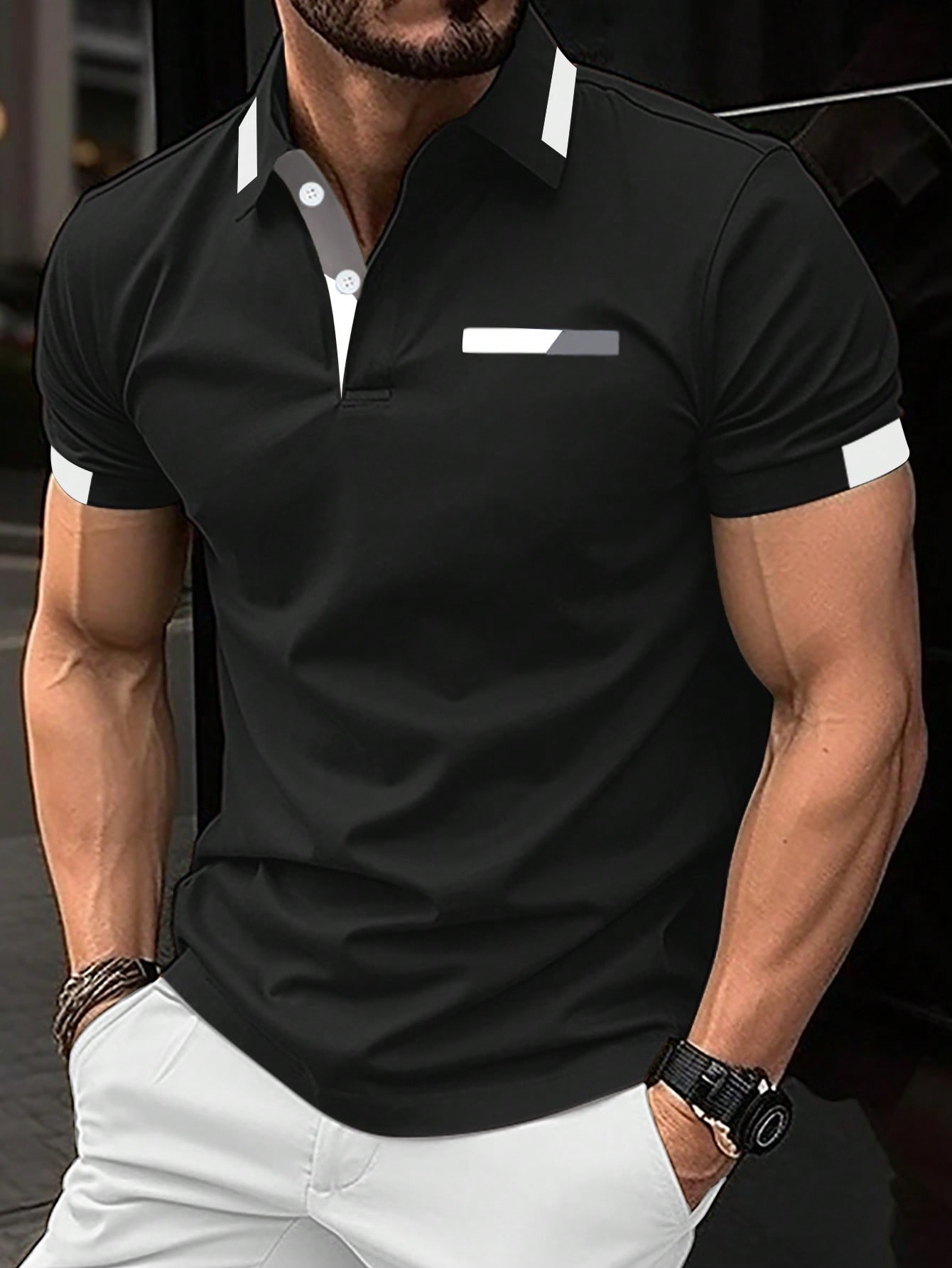 Мужская рубашка поло с короткими рукавами Manfinity с цветными блоками, черный
