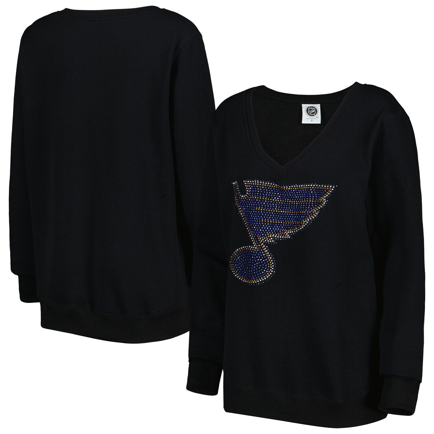 

Женский черный пуловер с v-образным вырезом и стразами Cuce St. Louis Blues