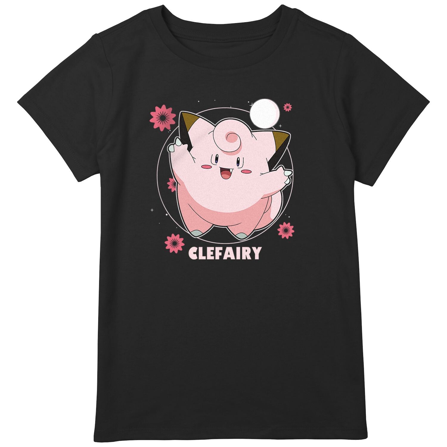 

Футболка с рисунком для девочек Pokemon Clefairy Fairy Dance с розовыми цветами и рисунком Licensed Character