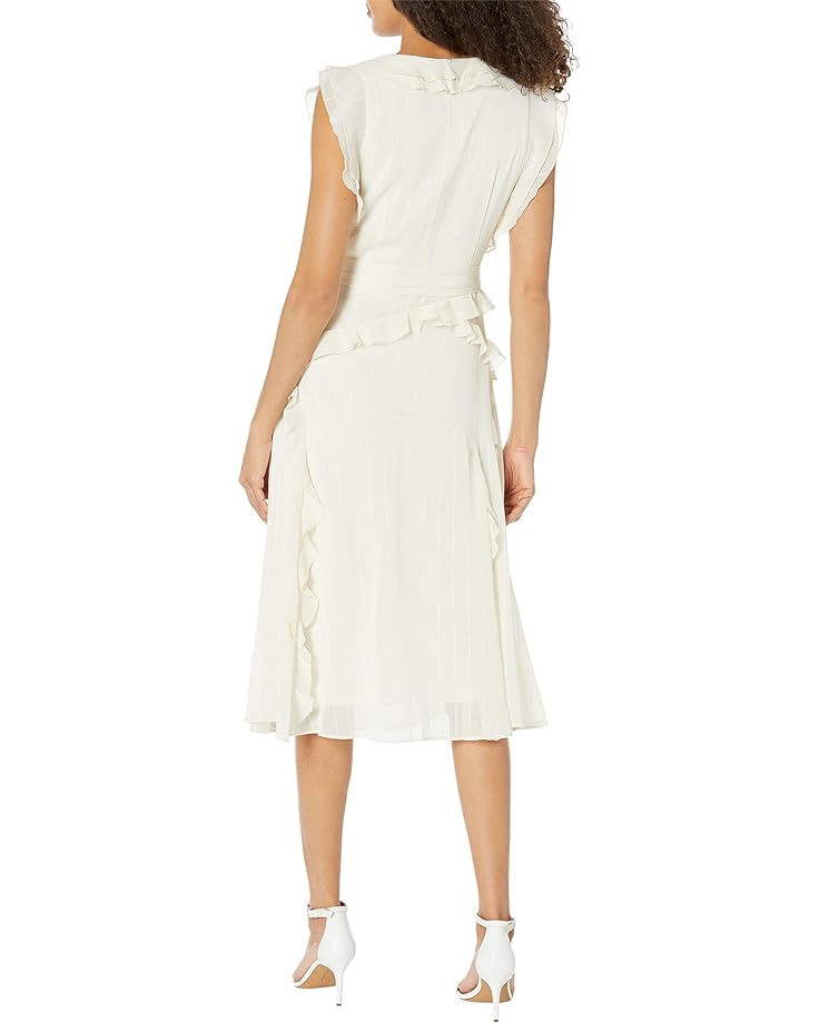 цена Платье DKNY Sleeveless Ruffled Belted Dress, цвет Buttercream/Silver