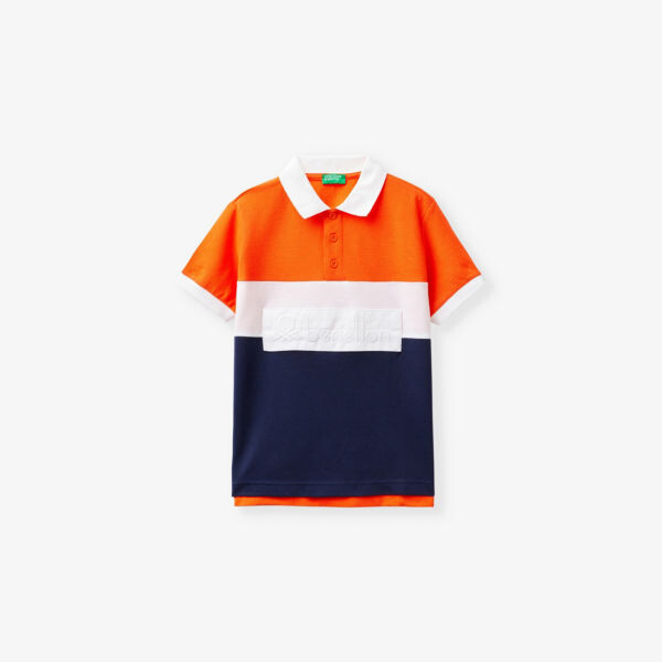 

Поло из хлопка с короткими рукавами и вышитым логотипом для детей 6-14 лет Benetton, красный