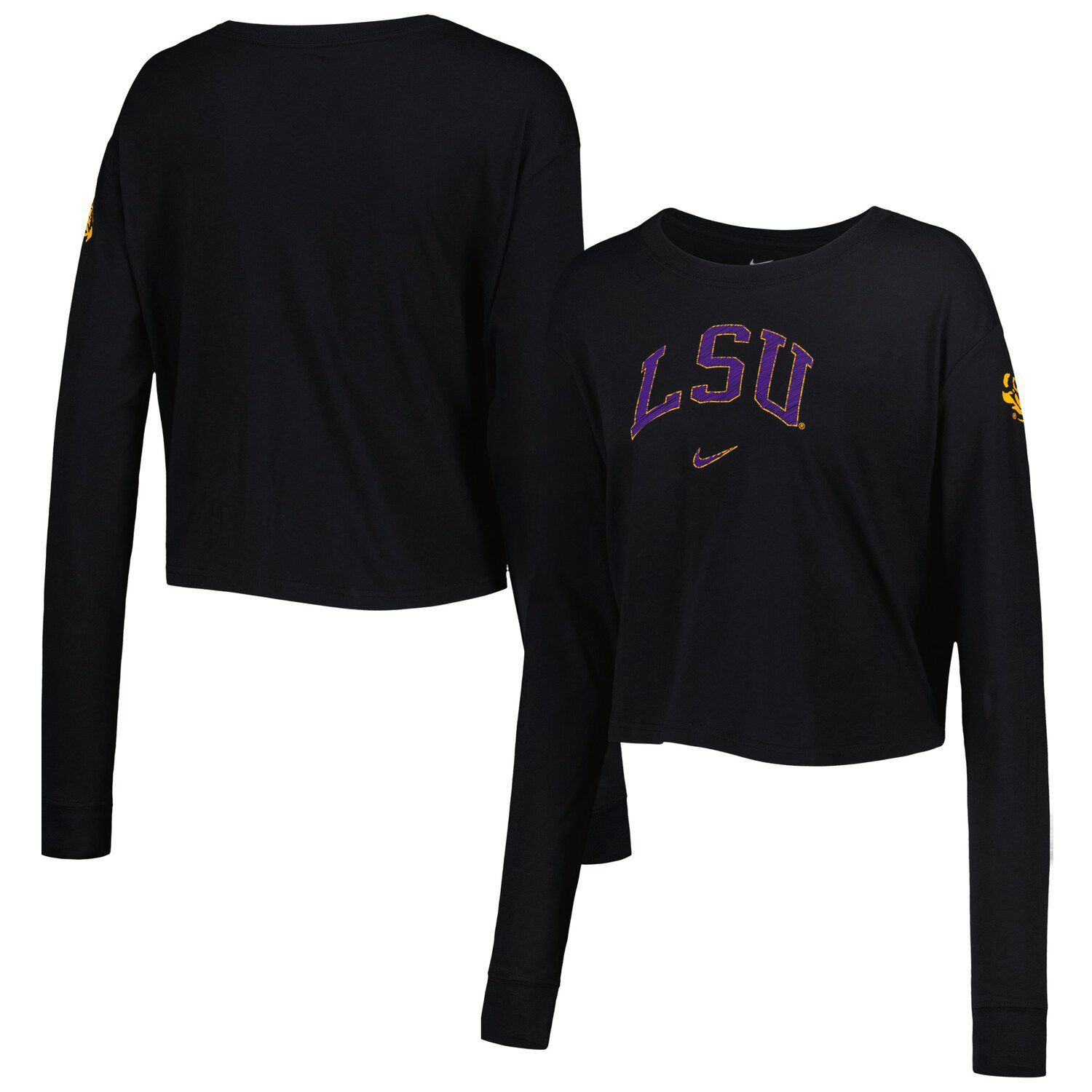 

Женская укороченная футболка с длинным рукавом и логотипом Nike LSU Tigers 2-Hit Black Nike