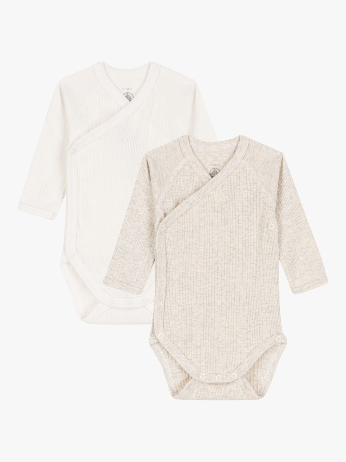 

Детское боди в рубчик с длинными рукавами Petit Bateau, 2 шт., белый/кремовый