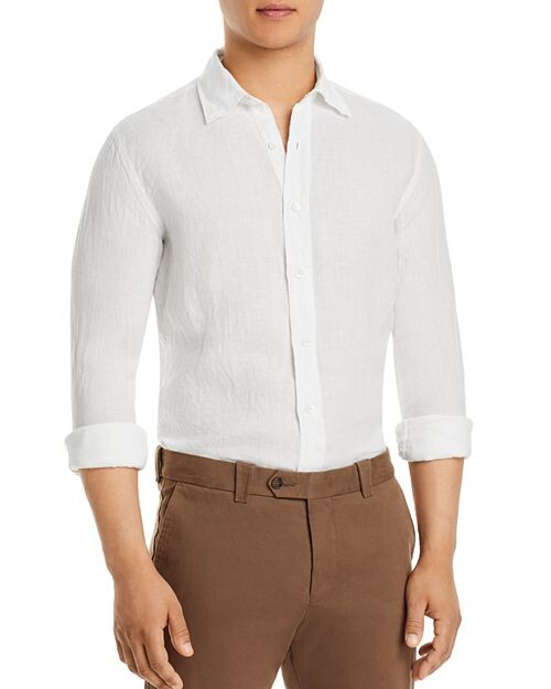 

Льняная рубашка с длинным рукавом из шамбре Canali, цвет White