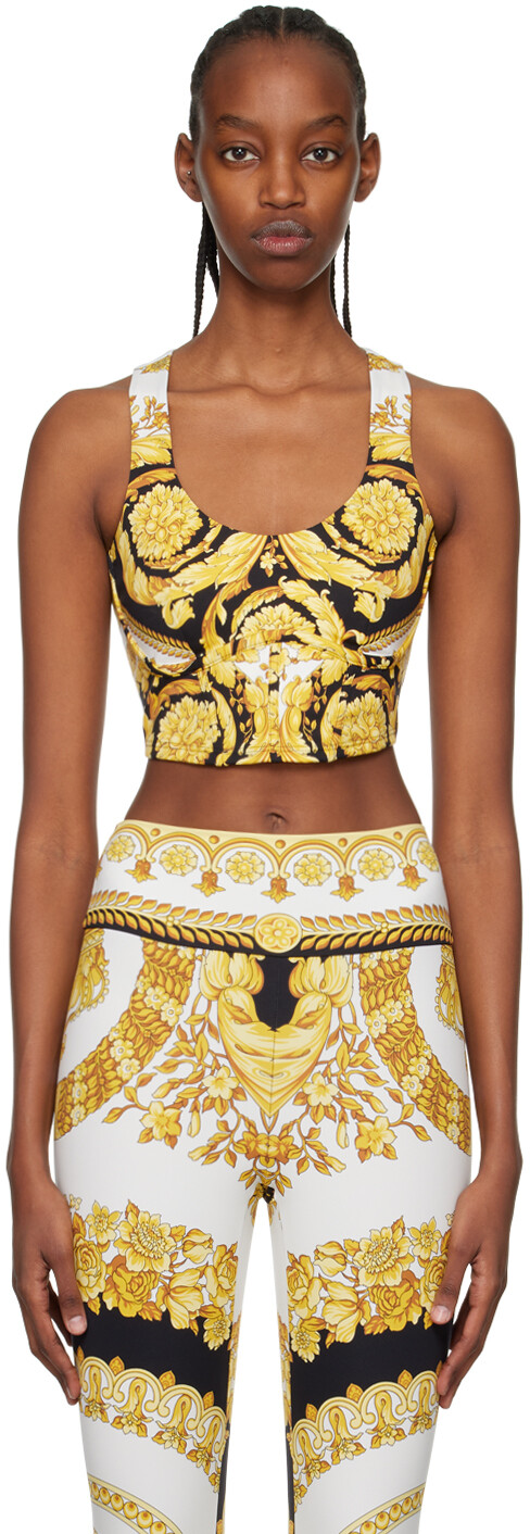 

Versace Underwear Бело-золотой спортивный бюстгальтер Barocco