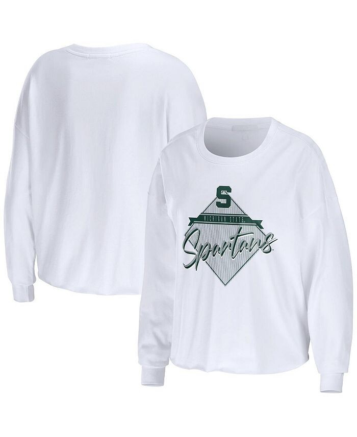 

Женская белая укороченная футболка с длинными рукавами Michigan State Spartans Diamond WEAR by Erin Andrews, белый