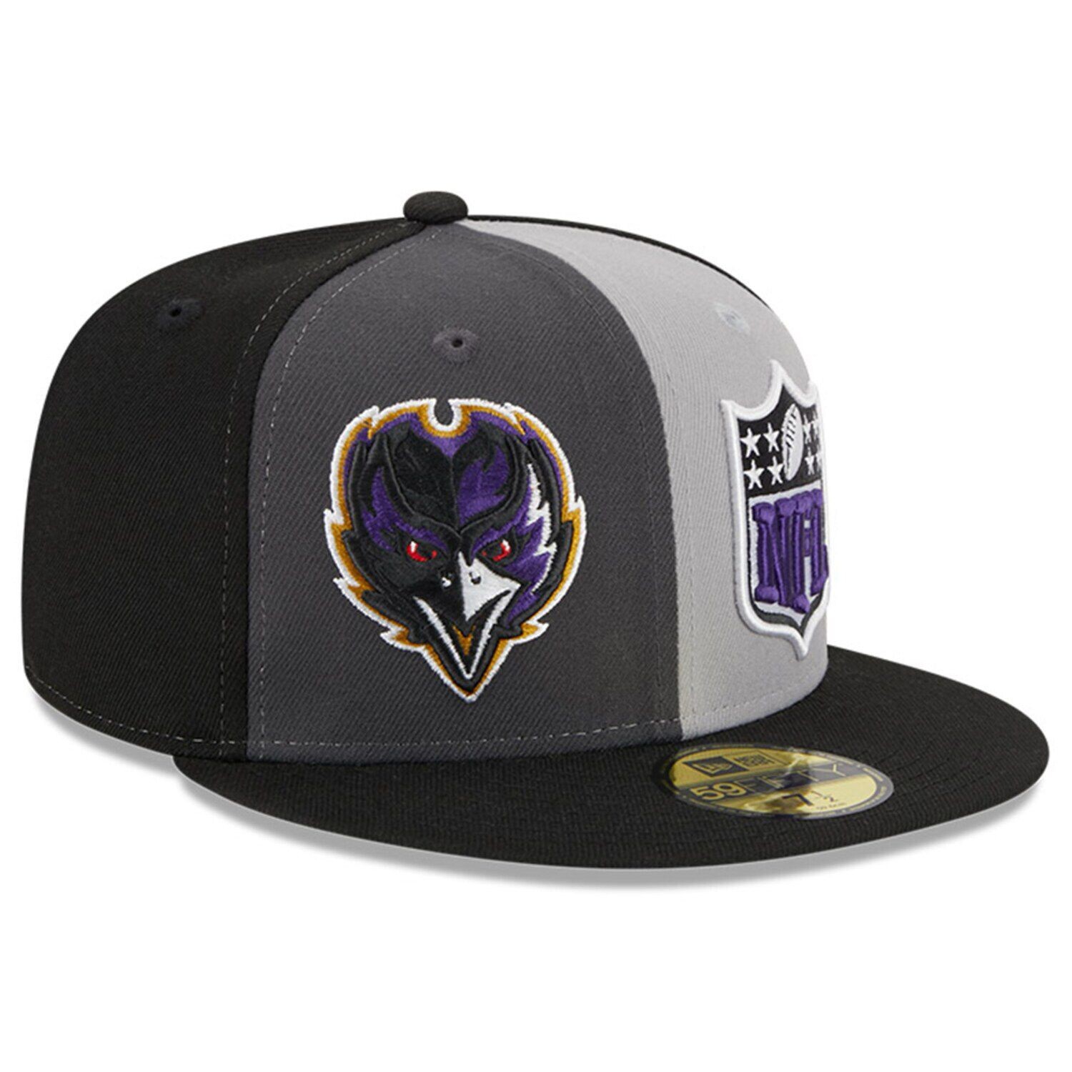 

Мужская облегающая шляпа New Era Grey/Black Baltimore Ravens 2023 Sideline 59FIFTY