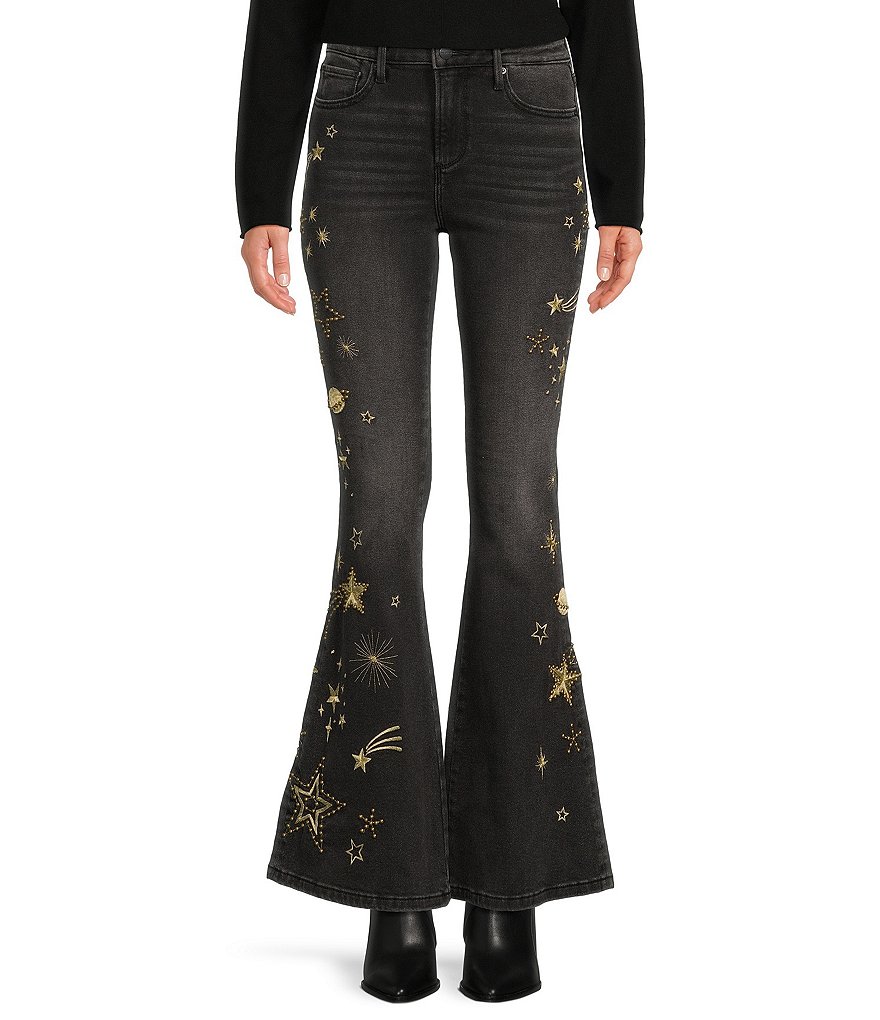 Эластичные расклешенные джинсы Farrah цвета падающей звезды Driftwood, черный