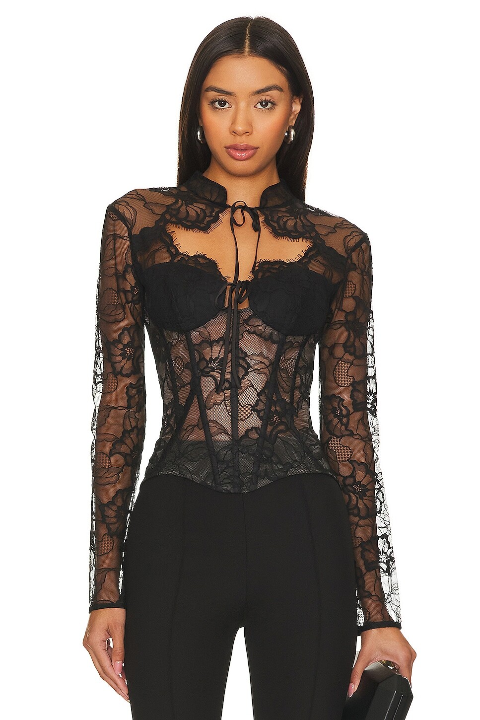 

Топ Rozie Corsets Lace Long Sleeve Bustier, черный