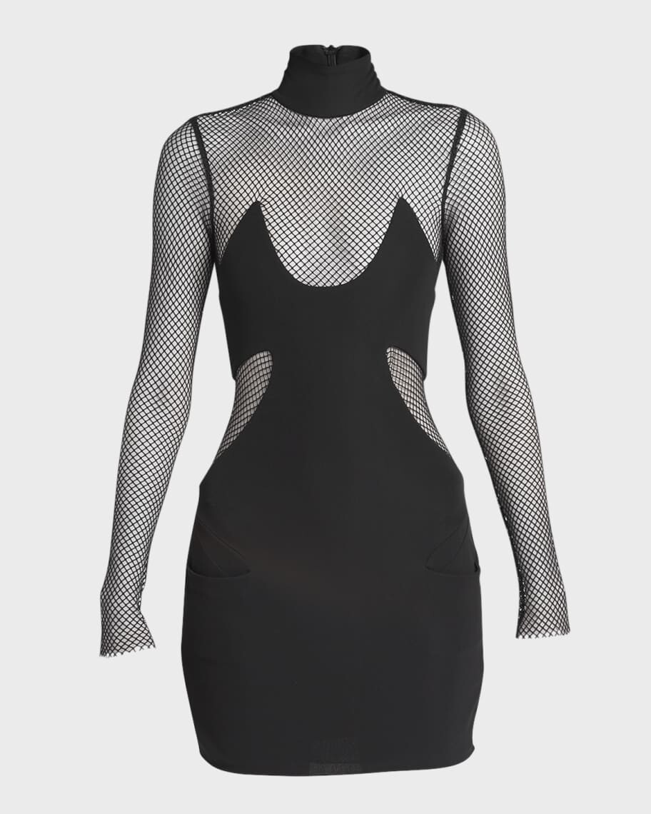 

Черное мини-платье из крепа с сетчатыми вставками TOM FORD, Черный