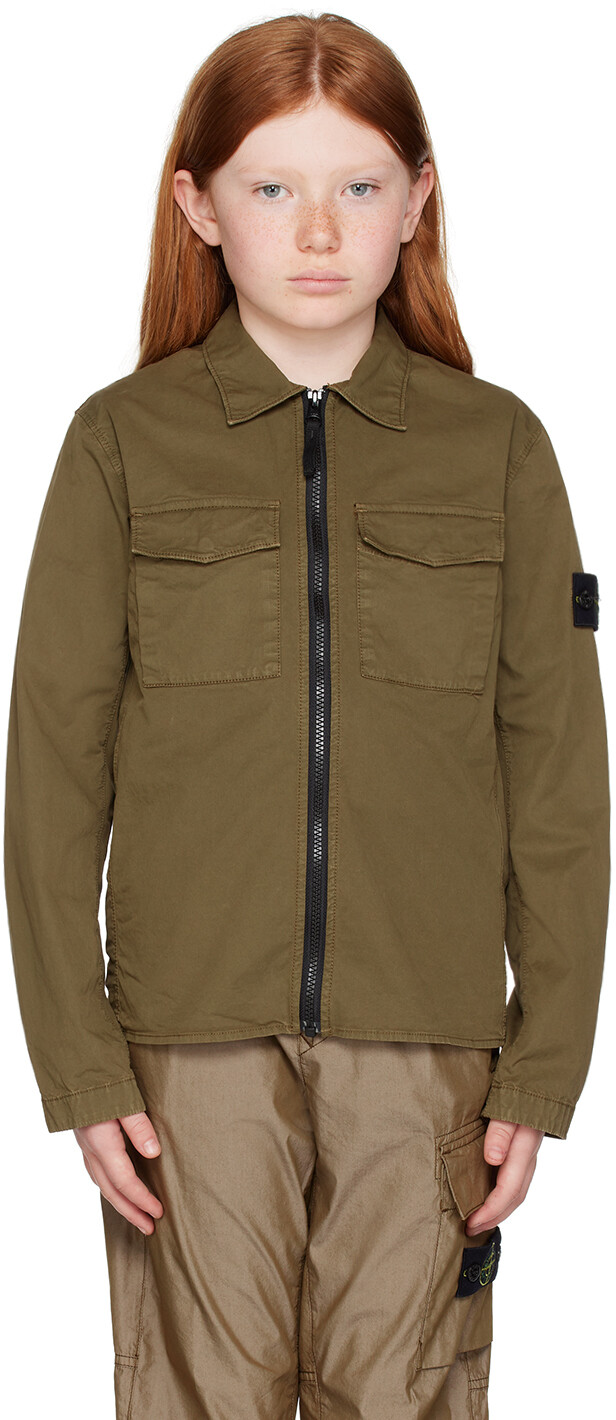 

Детская куртка цвета хаки на молнии Stone Island Junior