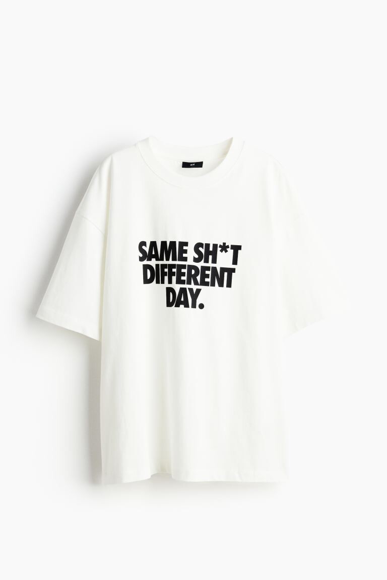 

Футболка с принтом свободного кроя H&M, белый