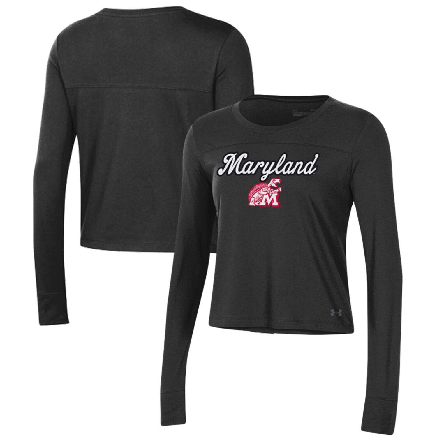 

Черная женская укороченная футболка с длинными рукавами Under Armour Maryland Terrapins Vault Under Armour