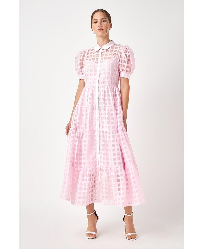 

Женское многоярусное платье макси из органзы в сетку English Factory, цвет Baby pink