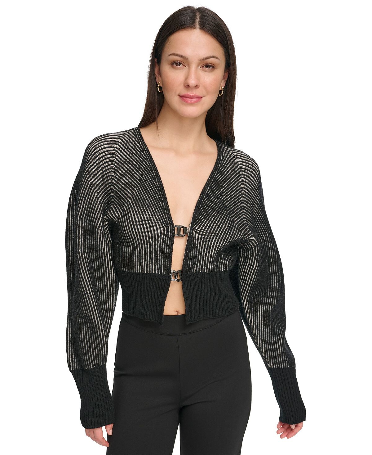 

Женский двухцветный укороченный кардиган в рубчик DKNY
