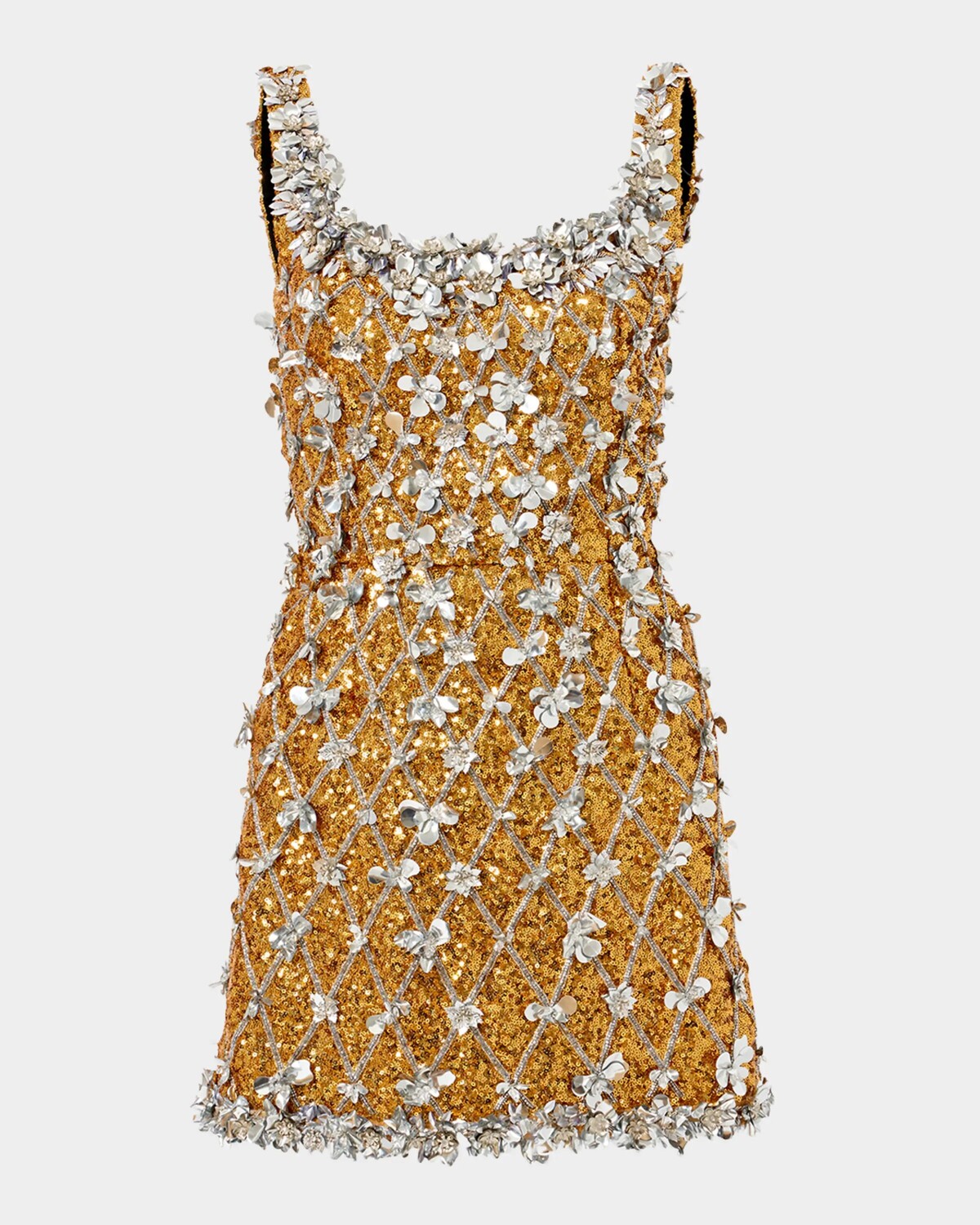 

Мини-платье без рукавов с цветочными пайетками Carolina Herrera, цвет Gold Multi