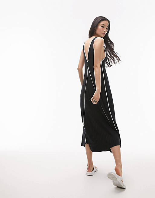

Черное платье макси в рубчик из джерси Topshop с контрастом цвета слоновой кости, Черный
