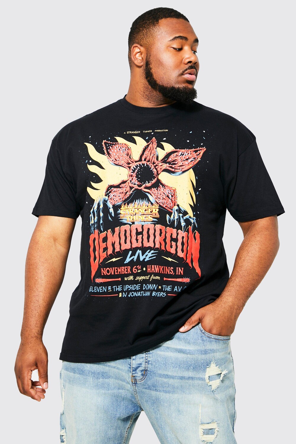 

Футболка plus stranger things с лицензией Boohoo, черный