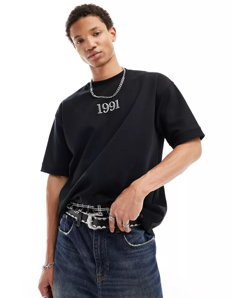 

Черная футболка Pull&Bear с принтом «1991»