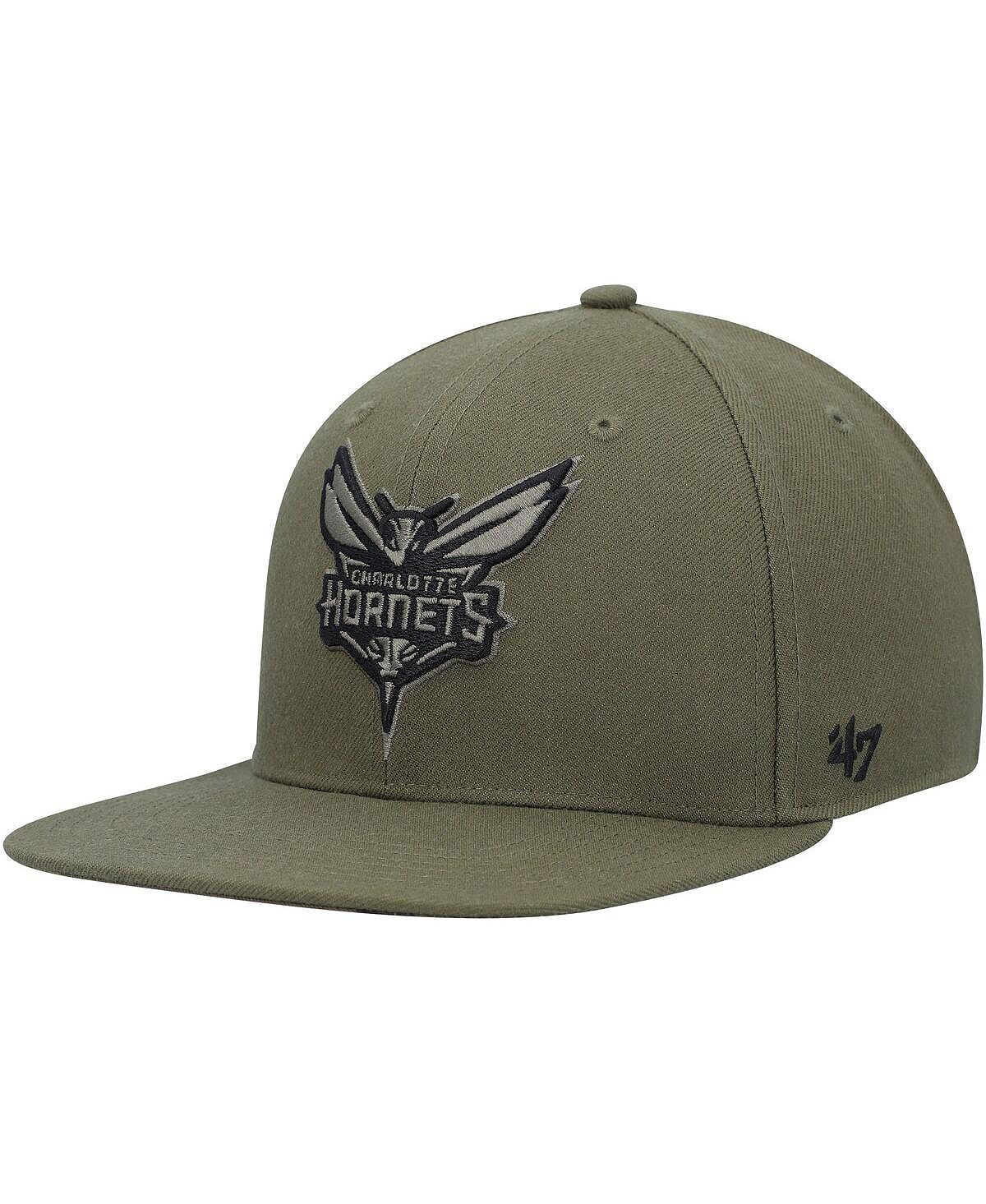 цена Мужская оливковая кепка Charlotte Hornets Ballpark с камуфляжным принтом Captain Snapback '47 Brand