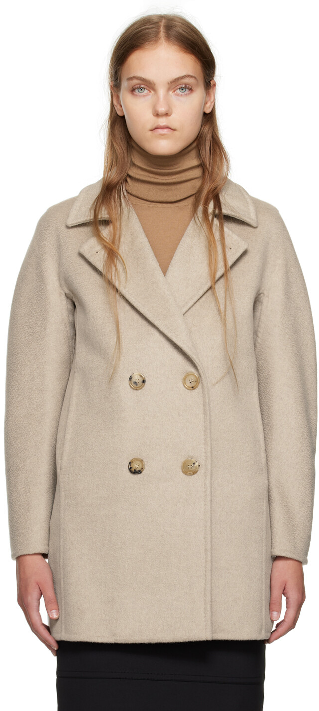 

Бежевое двубортное пальто Max Mara, Бежевый