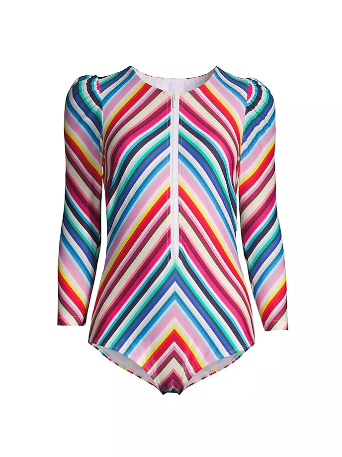 

Цельный купальник в полоску с пышными рукавами Stylest, цвет rainbow gradient