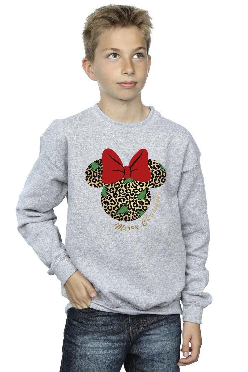 цена Рождественский свитшот с леопардовым принтом Минни Маус Disney, серый