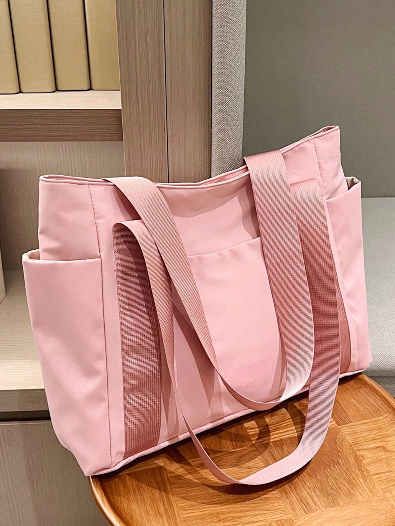 экологичная сумка для покупок женская сумка на плечо портативная складная черная сумка многоразовая вместительная сумка тоут с надписью Минималистичная большая сумка на плечо, большая вместимость, розовая, розовый
