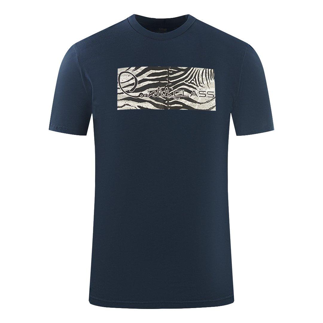 Темно-синяя футболка с логотипом Zebra Print Box Cavalli Class, синий