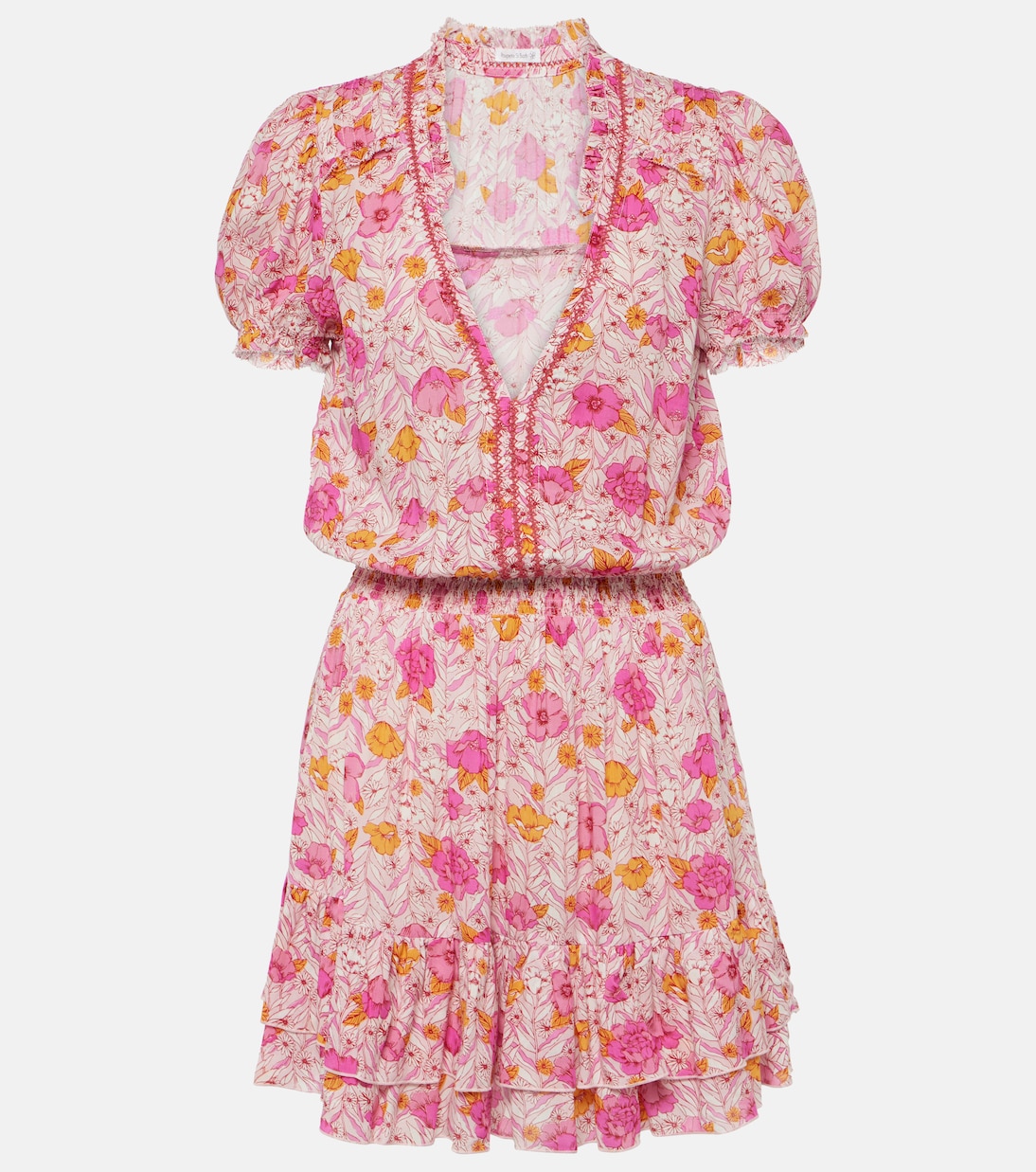 Мини-платье с цветочным принтом Poupette St Barth, розовый цена и фото
