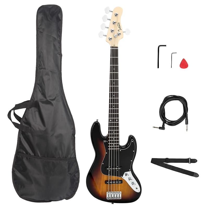 Басс гитара Glarry Gjazz Electric 5 String Bass Guitar Full Size Bag Strap Pick Connector Wrench Tool 2020s - Sunset Color сумка гитара электронная белая зеленый