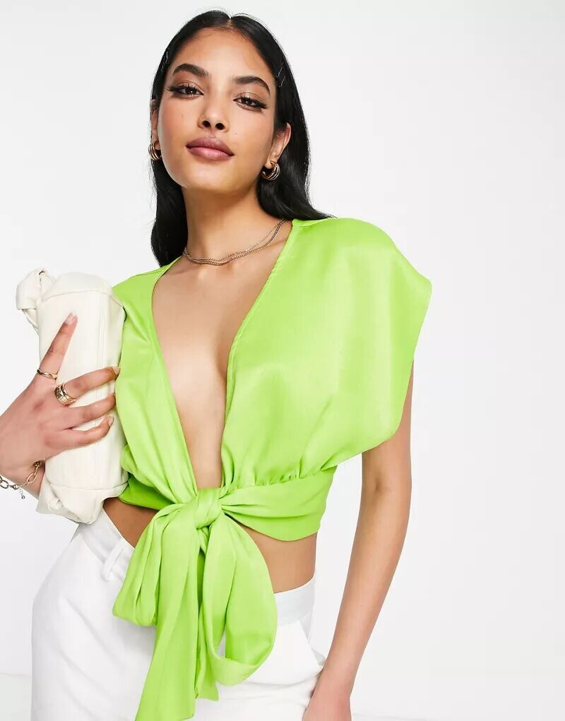 

Зеленый лаймовый топ с глубоким вырезом ASOS Going Out