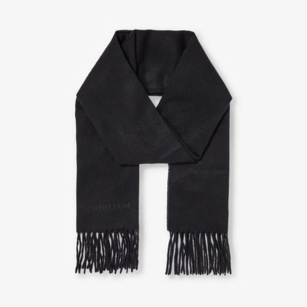 Кашемировый шарф с фирменной вышивкой и бахромой Corneliani, черный