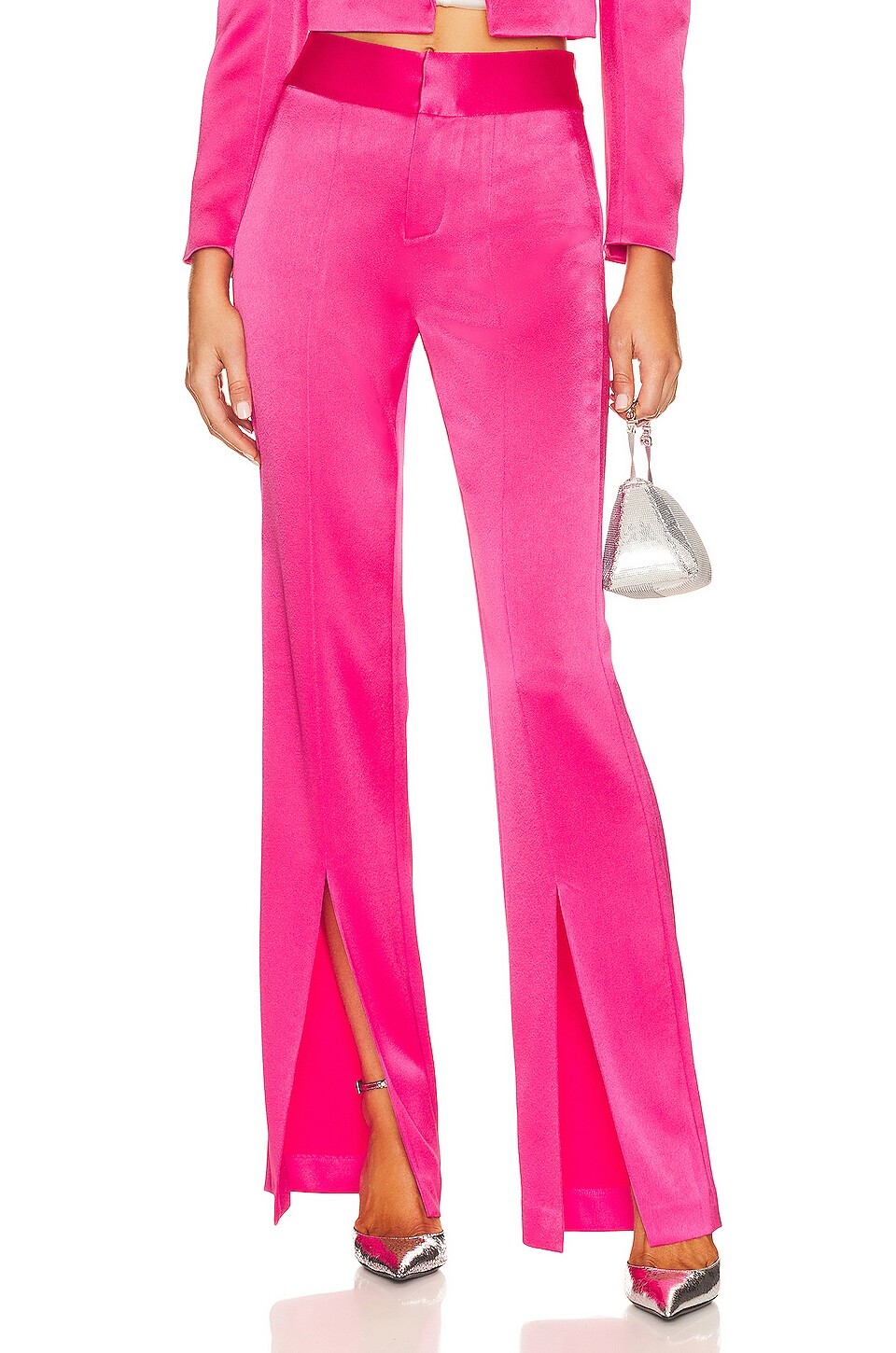 

Брюки Alice + Olivia Jody High Waisted Front Slit, цвет Candy
