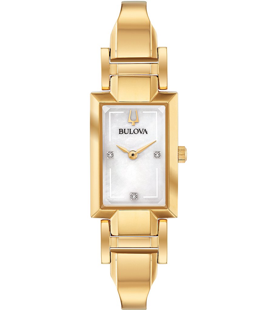 цена Женские классические кварцевые аналоговые золотые часы Bulova с браслетом-браслетом, золотой
