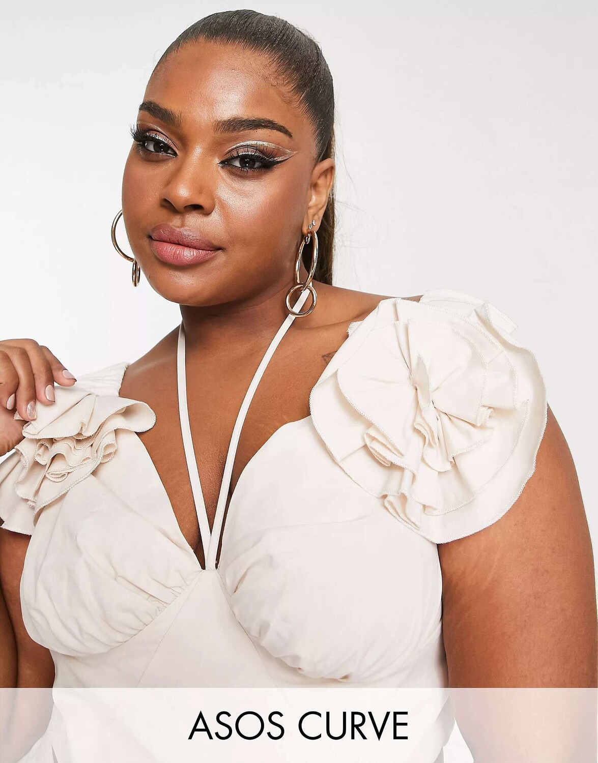 

Бежевый укороченный топ с воротником-корсажем и воротником-корсажем ASOS LUXE Curve