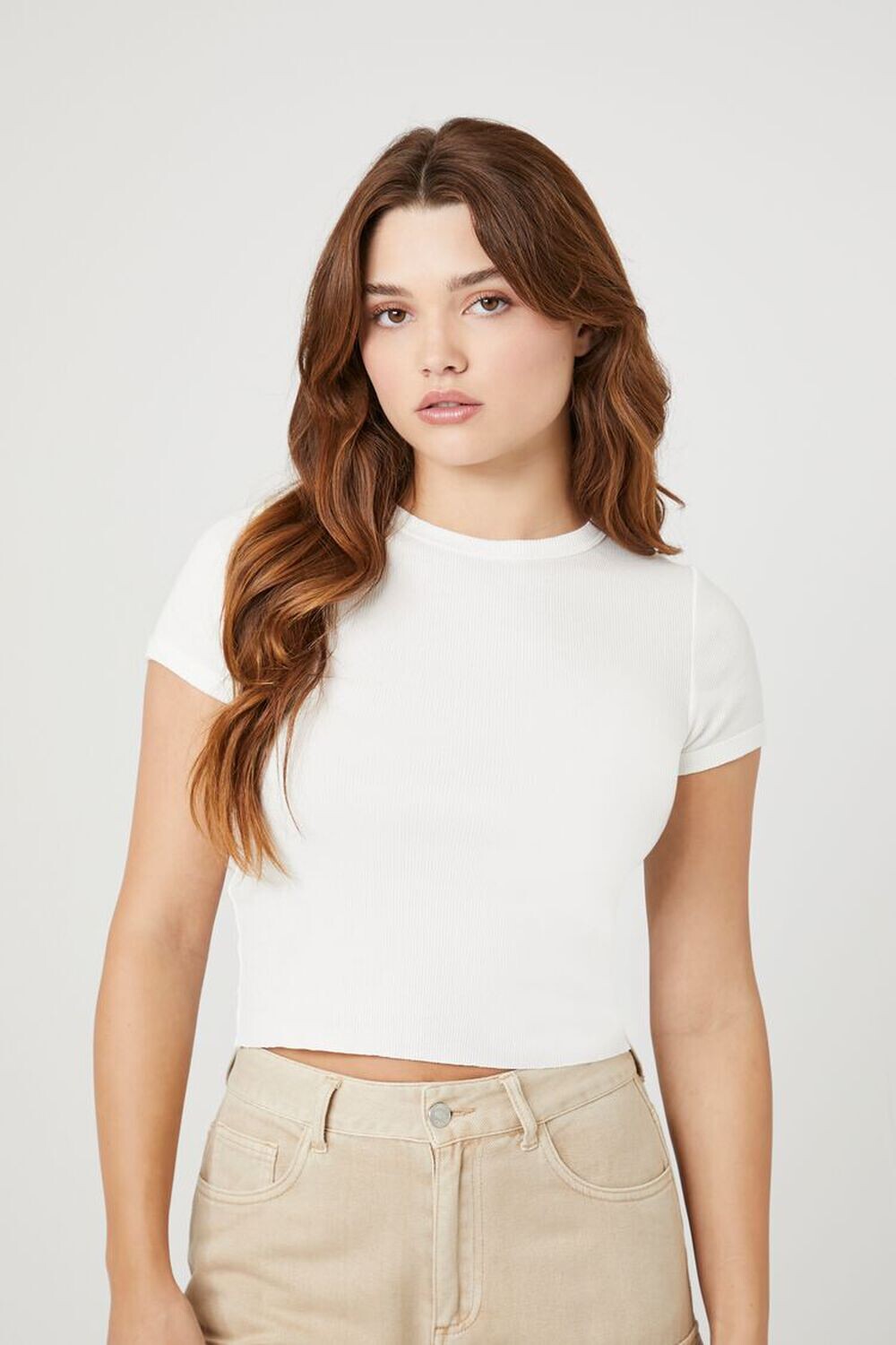 

Укороченная футболка рельефной вязки Forever 21, ванилла
