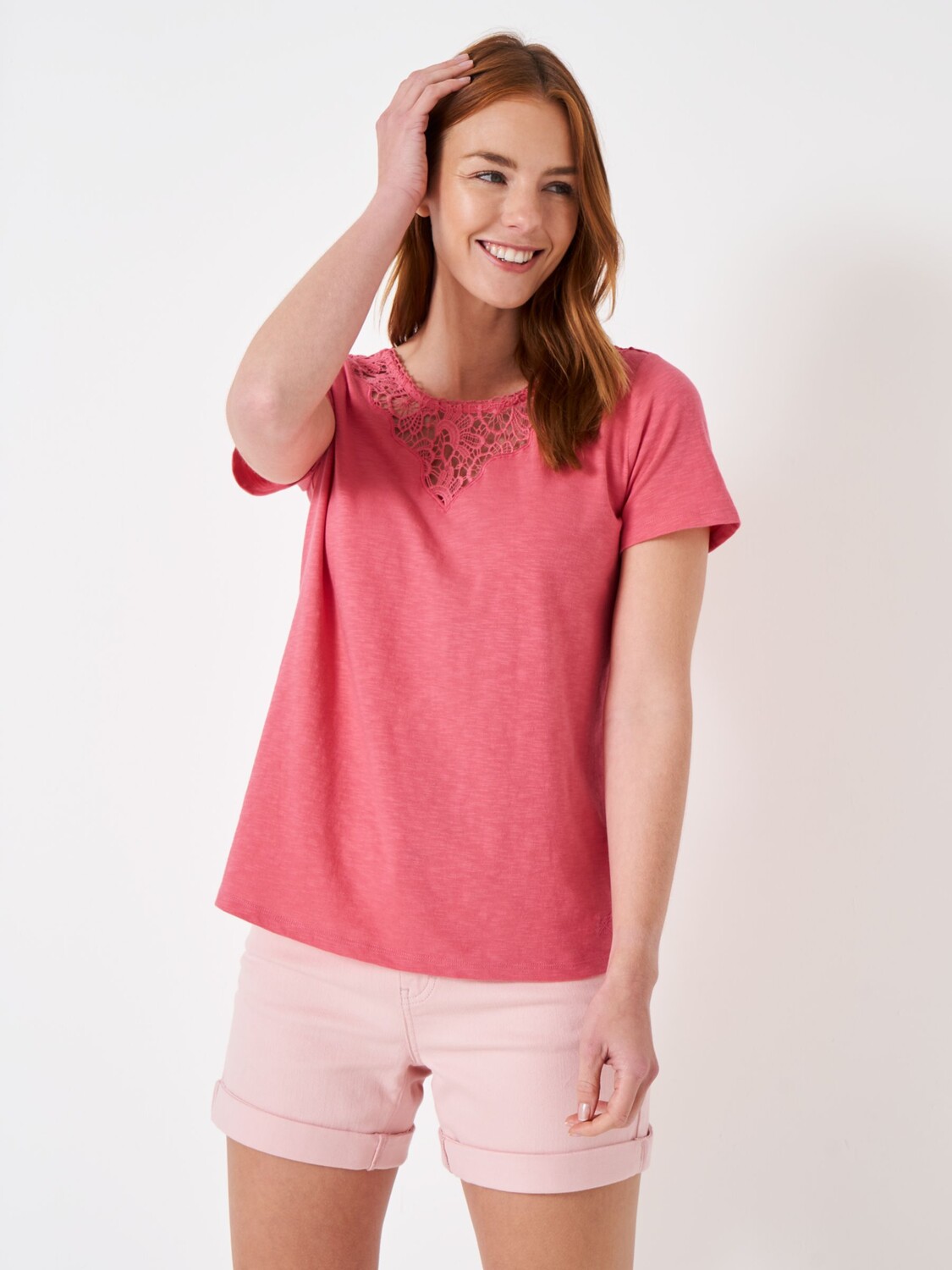 

Топ Iona с кружевной вставкой синий Crew Clothing, розовый
