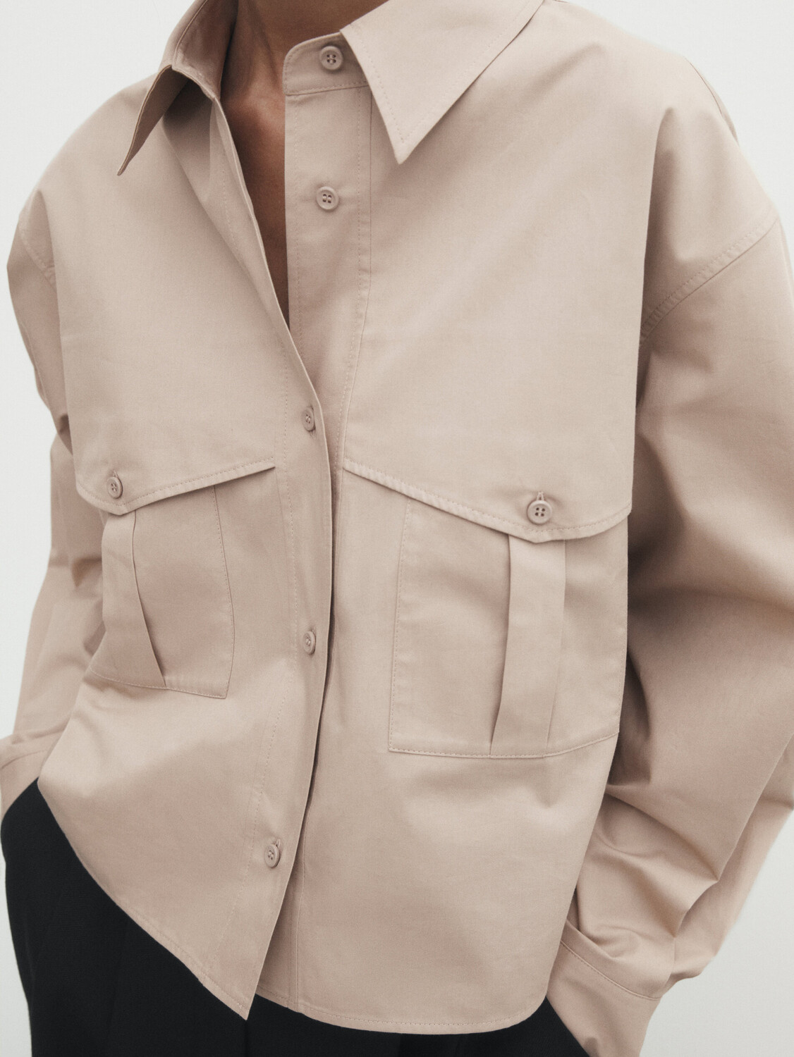 

Укороченная рубашка с карманами Massimo Dutti, кэмел