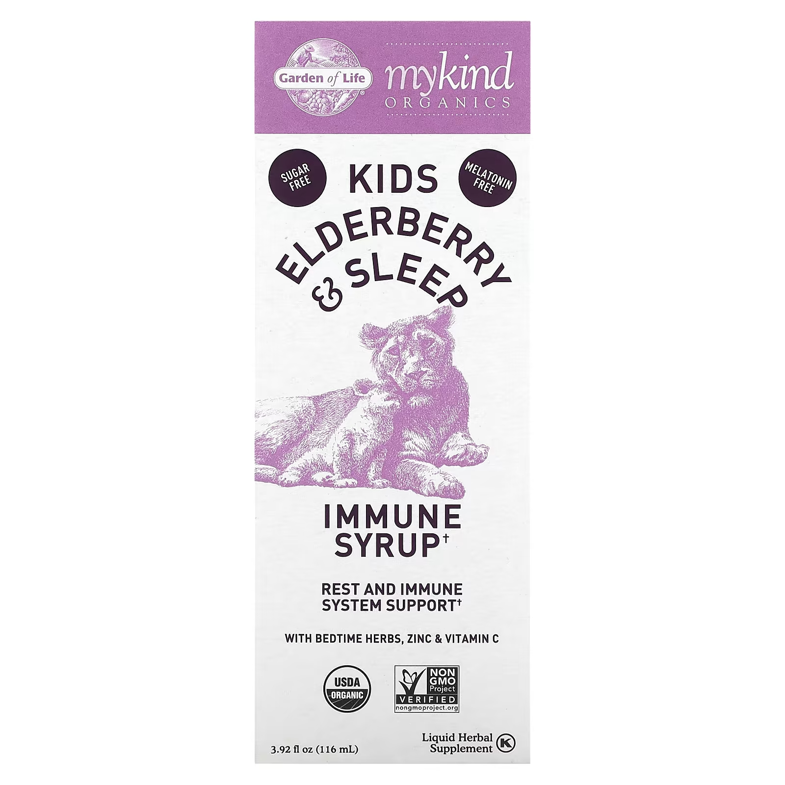 Garden of Life Mykind Organics Kids Elderberry & Sleep подобными успокаивающими действиями для повышения иммунитета с цинком и витамином C 116 мл (3,92 жидк. унции) детский сироп для иммунитета с витамином c 116 мл garden of life