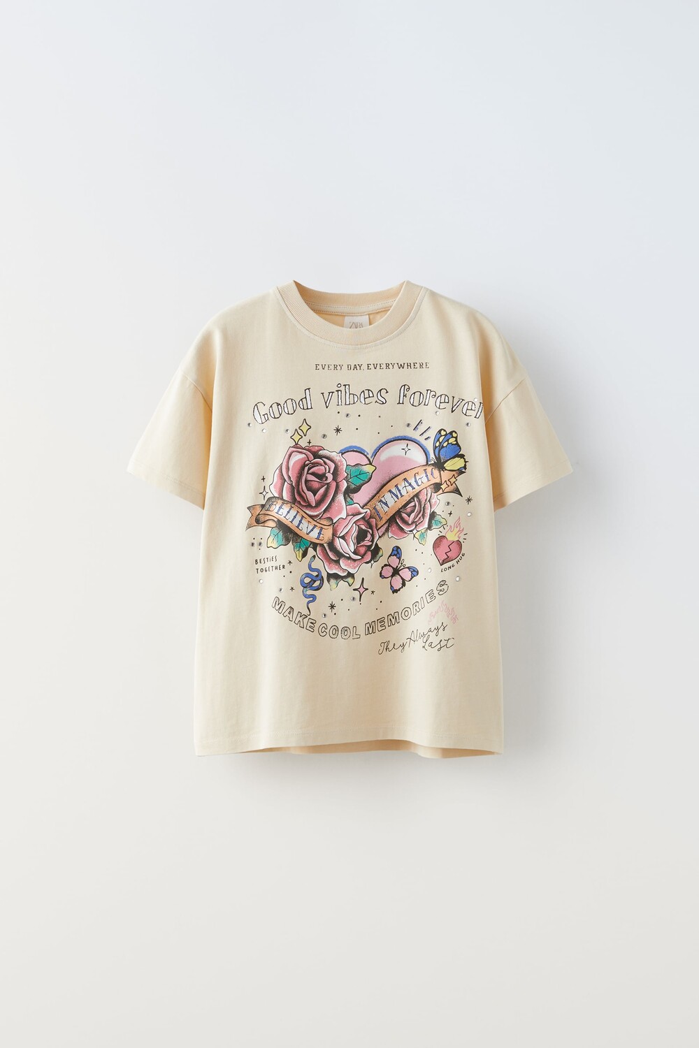 

Футболка good vibes Zara, бежевый